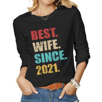 Best Wife Since 2021 For 2Nd Wedding Anniversary Vintage Women Long Sleeve T-shirt | Mazezy