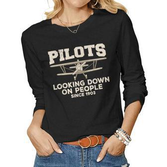 Cool Pilot For Men Women Aircraft Pilot Airplane Flying Women Long Sleeve T-shirt | Mazezy