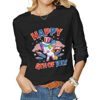 Dabbing Unicorn 4Th Of July Girls Women American Usa Flag Women Long Sleeve T-shirt | Mazezy