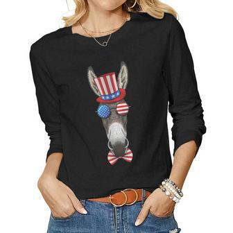 Donkey 4Th Of July American Donkey Usa Uncle Sam Hat Women Long Sleeve T-shirt | Mazezy