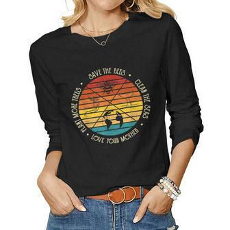 Earth Day Save The Bee Plant More Trees Clean The Seas Gift For Women Women Graphic Long Sleeve T-shirt - Thegiftio UK