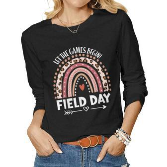 Field Day 2023 Let The Games Begin Retro Hearts Pink Rainbow Women Long Sleeve T-shirt | Mazezy