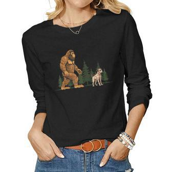Funny Catahoula Leopard Bigfoot Dog Walking Dog Mom Dad Kids Women Graphic Long Sleeve T-shirt - Monsterry DE