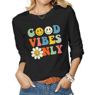 Groovy Good Vibes Only Flower Hawaii Beach Summer Vacation Women Graphic Long Sleeve T-shirt - Thegiftio UK