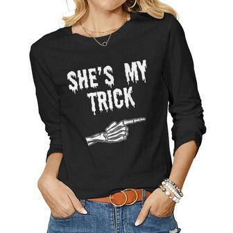 His Her Matching Halloween Costume Women Funny Couples Gift For Mens Gift For Women Women Graphic Long Sleeve T-shirt - Thegiftio UK
