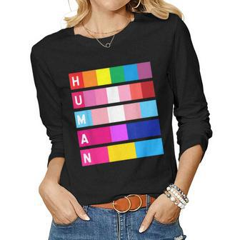 Human Lgbt Rainbow Gay Pride Women Graphic Long Sleeve T-shirt - Seseable