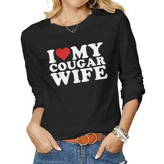 I Love My Cougar Wife I Heart My Cougar Wife Women Graphic Long Sleeve T-shirt - Seseable