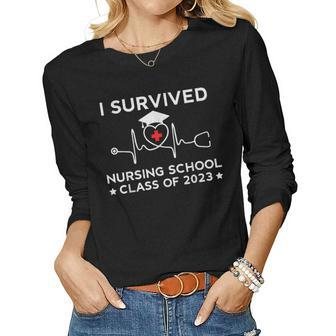 I Survived Nursing Degree School Nurse Graduation 2023 Women Graphic Long Sleeve T-shirt - Thegiftio UK