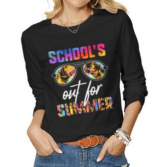 Leopard Tie Dye Schools Out For Summer Teacher Vacation Women Long Sleeve T-shirt | Mazezy