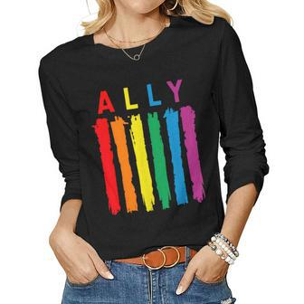 Lgbt Ally Pride Rainbow Proud Ally Women Graphic Long Sleeve T-shirt - Seseable