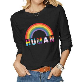 Lgbtq Pride Rainbow Human Clothing Women Graphic Long Sleeve T-shirt - Monsterry