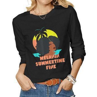 Melanin Summertime Fine Afro Love Women Women Graphic Long Sleeve T-shirt - Monsterry
