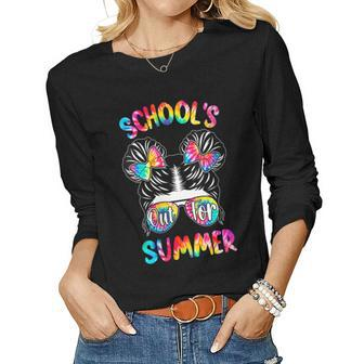 Messy Bun Girl Schools Out For Summer Graduation Teacher Women Long Sleeve T-shirt | Mazezy