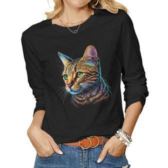 Ocicat Lover Colorful Graphic Cat Dad Mom Men Women Women Long Sleeve T-shirt | Mazezy