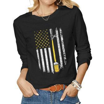 Patriotic Us Flag American Brewery Craft Beer Funny Men Women Graphic Long Sleeve T-shirt - Seseable