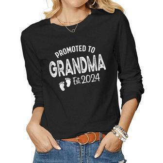 Promoted To Grandma 2024 Soon To Be Grammy Funny New Nanny Women Graphic Long Sleeve T-shirt - Thegiftio UK