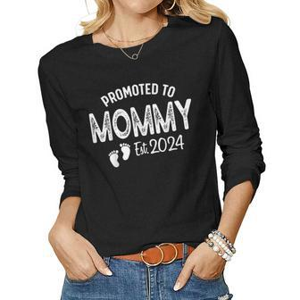 Promoted To Mommy 2024 Soon To Be Mama Funny New Mom Women Graphic Long Sleeve T-shirt - Thegiftio UK