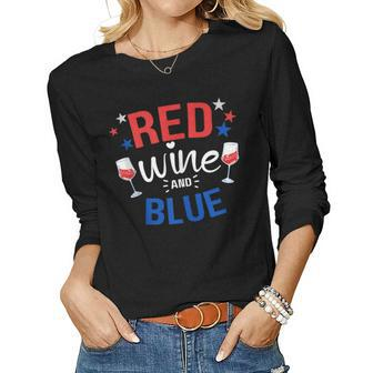 Red Wine And Blue 4Th Of July Wine Lover Memorial Day Party Women Long Sleeve T-shirt | Mazezy