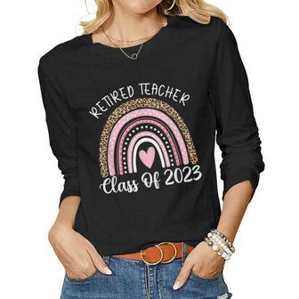 Retired Teacher Class Of 2023 Off Duty Leopard Rainbow Women Long Sleeve T-shirt | Mazezy