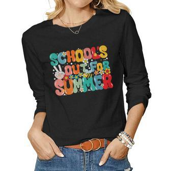 Retro Groovy Flower Last Day Of Schools Out For Summer Women Long Sleeve T-shirt | Mazezy