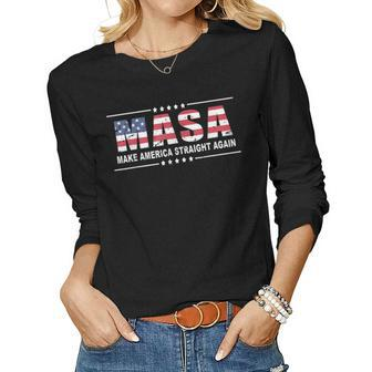 Sarcastic Make America Straight Again American Flag Women Long Sleeve T-shirt | Mazezy