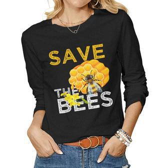 Savethe Bees Keeper Climatechange Flowers And Bees Themes Women Graphic Long Sleeve T-shirt - Seseable