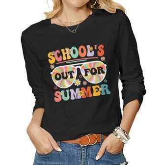 Schools Out For Summer Retro Last Day Of School Teacher Women Long Sleeve T-shirt | Mazezy