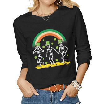 Skeleton Griddy Dance Irish Rainbow St Patricks Day Women Long Sleeve T-shirt | Mazezy