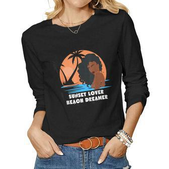 Sunset Lover Beach Dreamer Melanin Cute Women Women Graphic Long Sleeve T-shirt - Monsterry AU