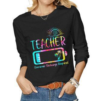 Teacher Summer Recharge Required Last Day School Tie Dye Women Graphic Long Sleeve T-shirt - Thegiftio UK