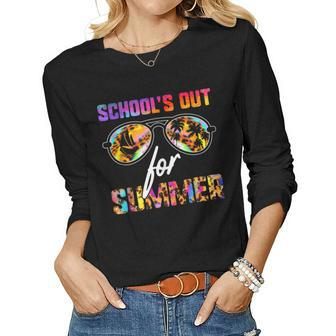 Teacher Vacation Leopard Tie Dye Schools Out For Summer Women Long Sleeve T-shirt | Mazezy