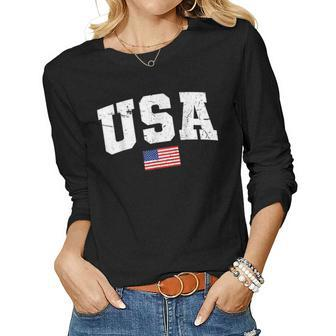 Usa Women Men Kids Patriotic American Flag July 4Th Women Graphic Long Sleeve T-shirt - Monsterry