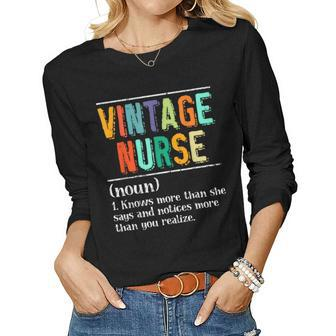 Vintage Nurse Definition Knows More Than She Says Funny Gift For Women Women Graphic Long Sleeve T-shirt - Thegiftio UK