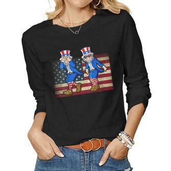Vintage Usa Flag Uncle Sam Griddy Dance 4Th Of July Women Long Sleeve T-shirt | Mazezy