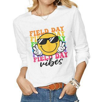 Field Day Vibes Last Day Of School Teacher Groovy Field Day Women Long Sleeve T-shirt | Mazezy
