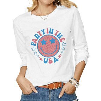 Party In The Usa 4Th Of July Preppy Smile Men Women Women Graphic Long Sleeve T-shirt - Monsterry AU