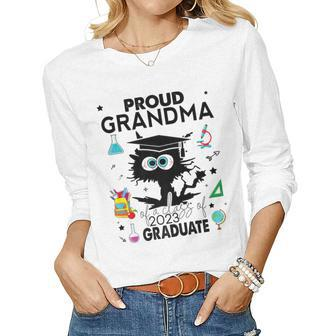 Proud Grandma Of A Class Of 2023 Graduate Black Cat Women Long Sleeve T-shirt | Mazezy