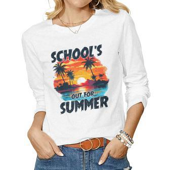 Retro Last Day Of Schools Out For Summer Teacher Boys Girls Women Graphic Long Sleeve T-shirt - Seseable