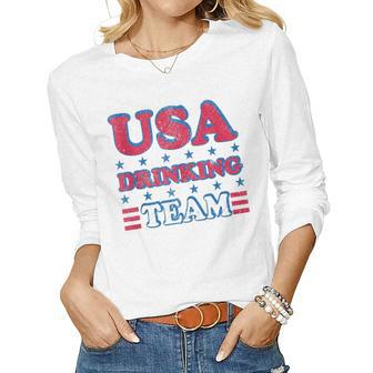 Usa Drinking Team 4Th Of July Independence Day Drunk Women Long Sleeve T-shirt | Mazezy