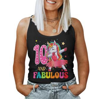 10 Years Old Fabulous Dabbing Unicorn Girls 10Th Birthday Women Tank Top | Mazezy