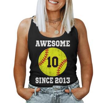 10Th Birthday Girl Softball Lover 10 Years Old Vintage Women Tank Top - Seseable