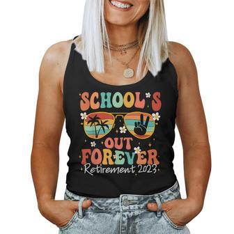 2023 Groovy Schools Out Forever Retirement Teacher Retired Women Tank Top | Mazezy