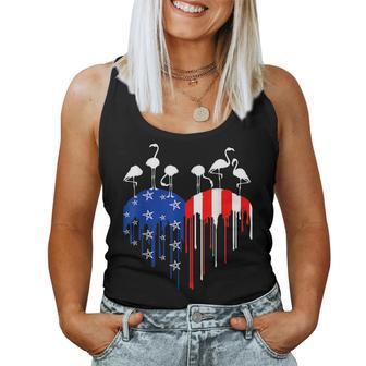 4Th Of July Flamingo Usa Flag Pride Heart Drip American Women Tank Top | Mazezy