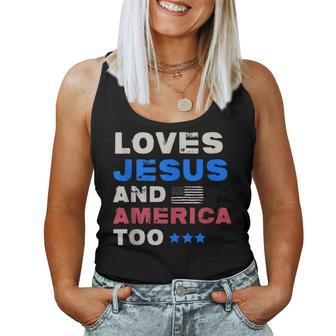 4Th July Vintage Flag Loves Jesus And America Too Usa Usa Women Tank Top | Mazezy