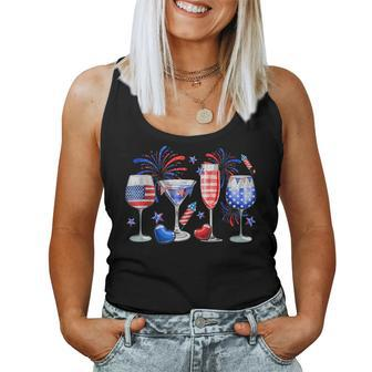 4Th Of July Wine Glasses Independence Day American Flag Women Tank Top | Mazezy