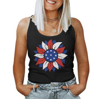 4Th Of July Sunflower White Red And Blue Patriotic Women Tank Top Basic Casual Daily Weekend Graphic - Thegiftio UK