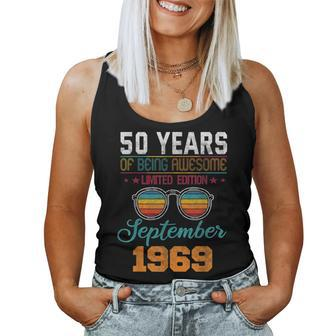 50Th Birthday Fifty Years Of Being Awesome September Gift Women Tank Top Basic Casual Daily Weekend Graphic - Thegiftio UK