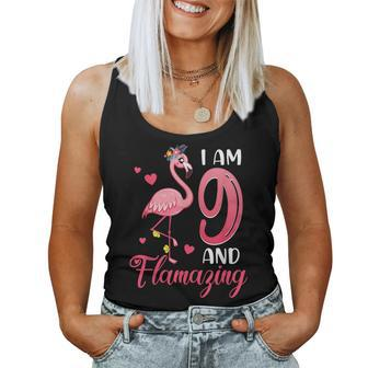 I Am 9 And Flamazing Amazing 9Th Birthday Girl Flamingo Women Tank Top | Mazezy