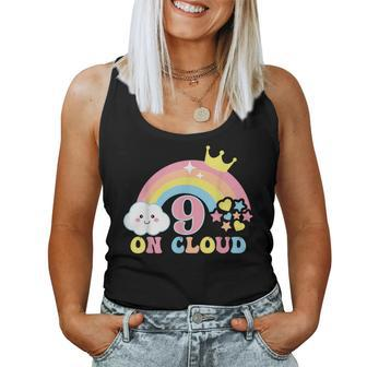 9Th Birthday Girl 9 Yrs Old Rainbow On Cloud Nine Women Tank Top - Monsterry