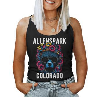 Allenspark Colorado Usa Fun Bear With Flowers Women Tank Top | Mazezy